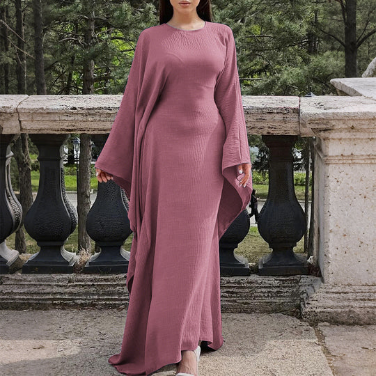 Damen nan fließendes Maxikleid mit weiten drapierten Ärmeln aus Viskosemix EB
