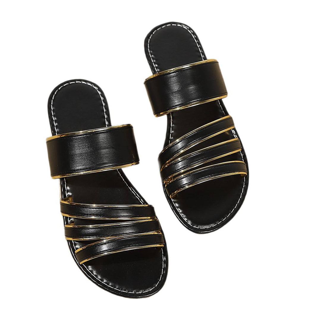 Damen Slide-Sandalen mit doppeltem Riemendesign und goldenen Akzenten EB