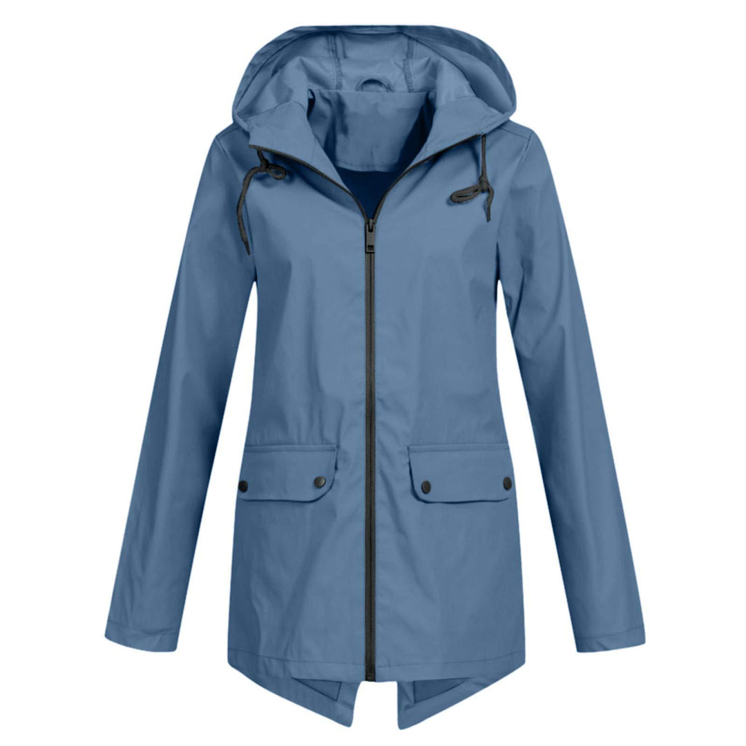 Damen wasserabweisende Übergangsjacke mit verstellbarer Kapuze und praktischen Taschen EB