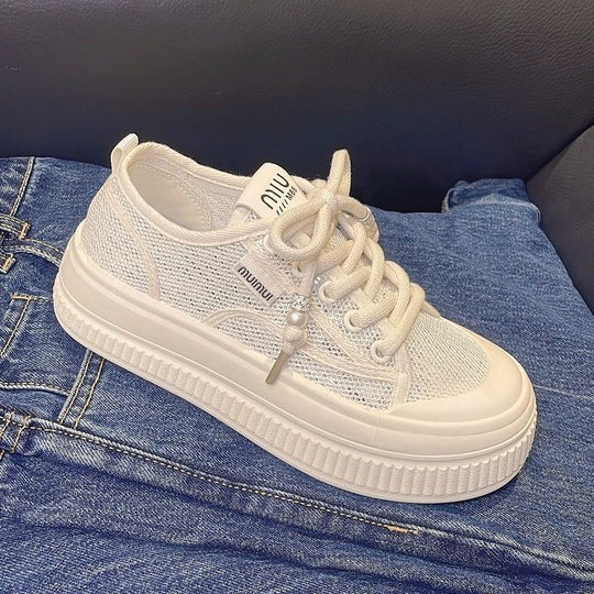 Damen Sneaker mit modischer Plateausohle und dekorativem Schnürsystem EB
