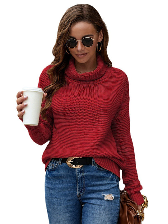 Damen gemütlicher Strickpullover mit hohem Kragen und strukturierter Oberfläche EB