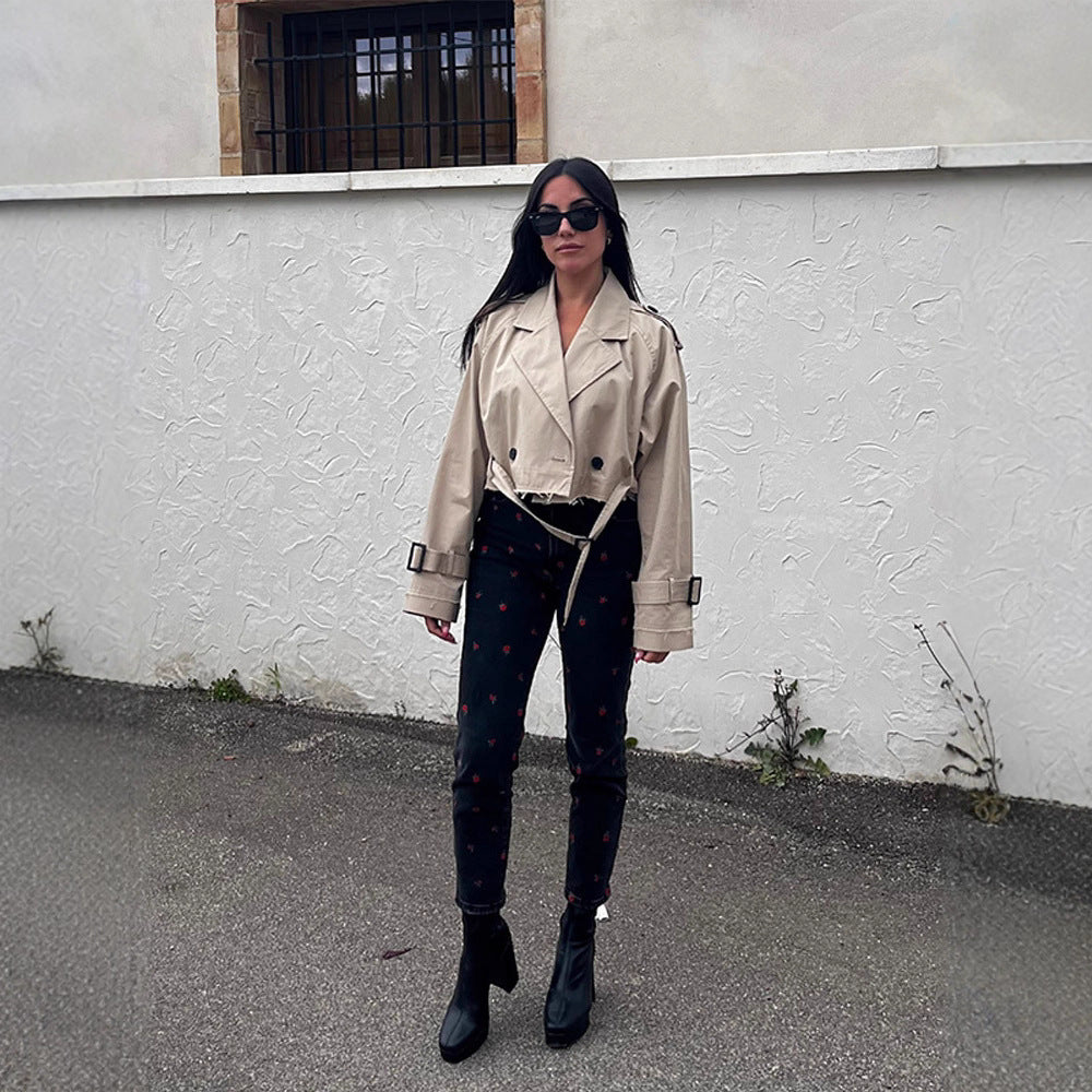 Damen modische Trenchjacke mit Gürtel und oversized Schnitt EB