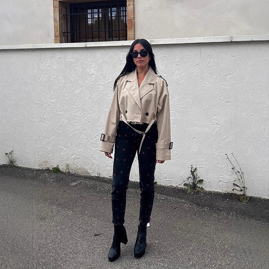 Damen modische Trenchjacke mit Gürtel und oversized Schnitt EB