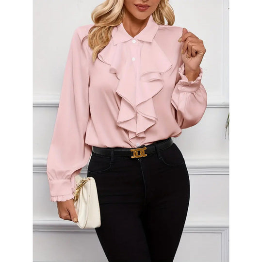 Damen Bluse Mitraffinierten Rüschendetails und Eleganten Ärmeln EB