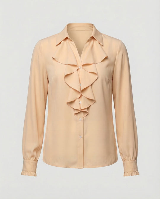 Damen Bluse Mitraffinierten Rüschendetails und Eleganten Ärmeln EB