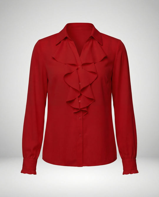 Damen Bluse Mitraffinierten Rüschendetails und Eleganten Ärmeln EB
