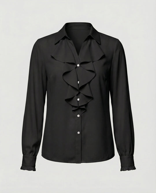 Damen Bluse Mitraffinierten Rüschendetails und Eleganten Ärmeln EB
