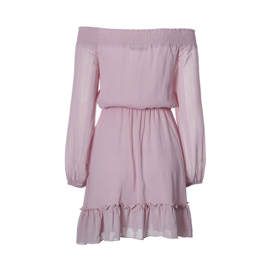 Damen Off-Shoulder Kleid mit Rüschendetails und elastischem Taillenzug EB