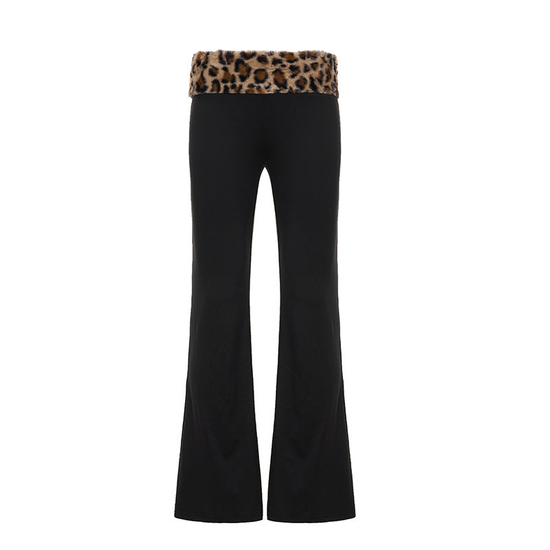 Damen nan schulterfreies Crop-Top mit kunstfellkragen und Manschetten im Leopardenmuster EB