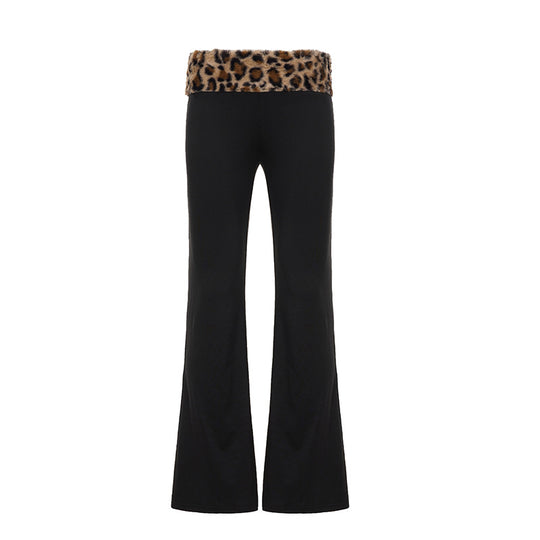 Damen nan schulterfreies Crop-Top mit kunstfellkragen und Manschetten im Leopardenmuster EB