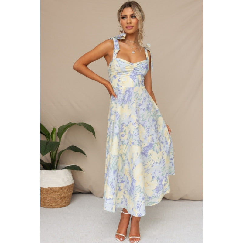 Damen Sommerliches Maxikleid mit verstellbaren Trägern und Raffungen EB