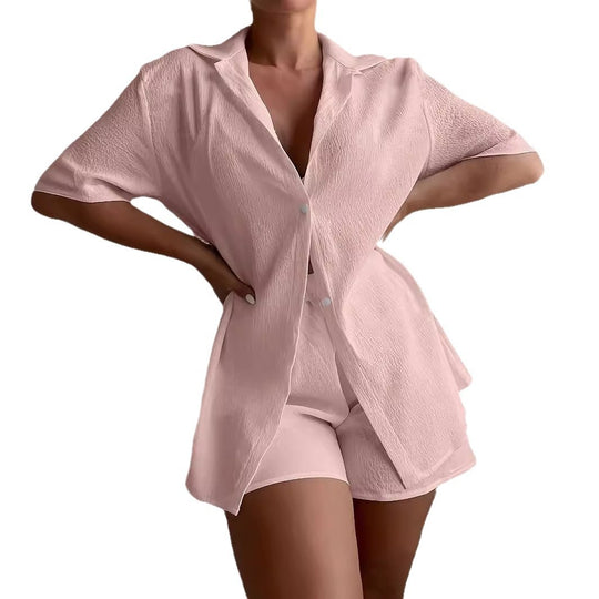Damen Leichtes kurzärmliges Hemd mit strukturiertem Design EB