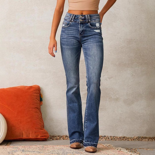Damen Flared Jeans im Vintage-Stil mit hohen Taillen EB