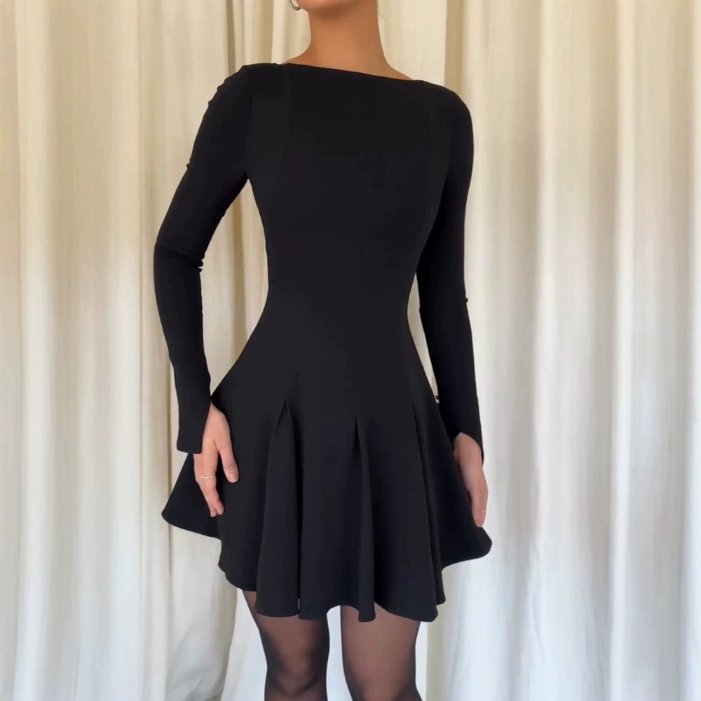 Damen Kleid mit ausgestelltem Rock und eleganten langen Ärmeln EB