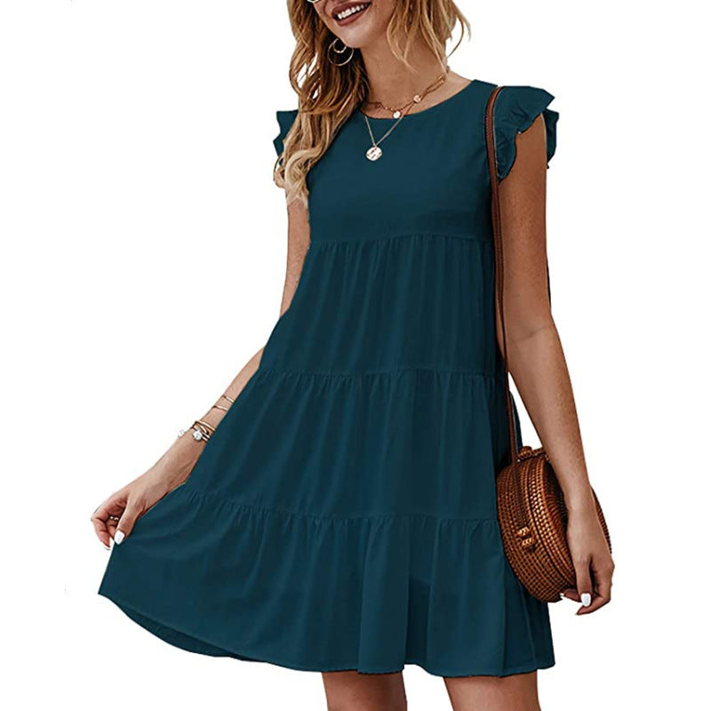 Damen lässiges Freizeitkleid im luftigen Stil mit Rüschendetails EB