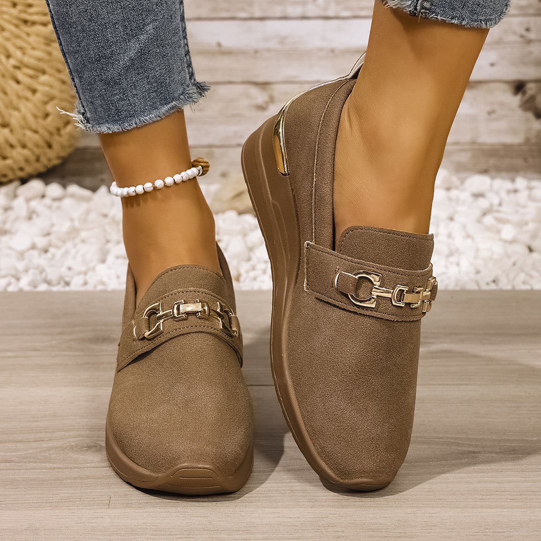 Damen modische Slip-On Sneakers mit glitzernder Schnallenverzierung EB
