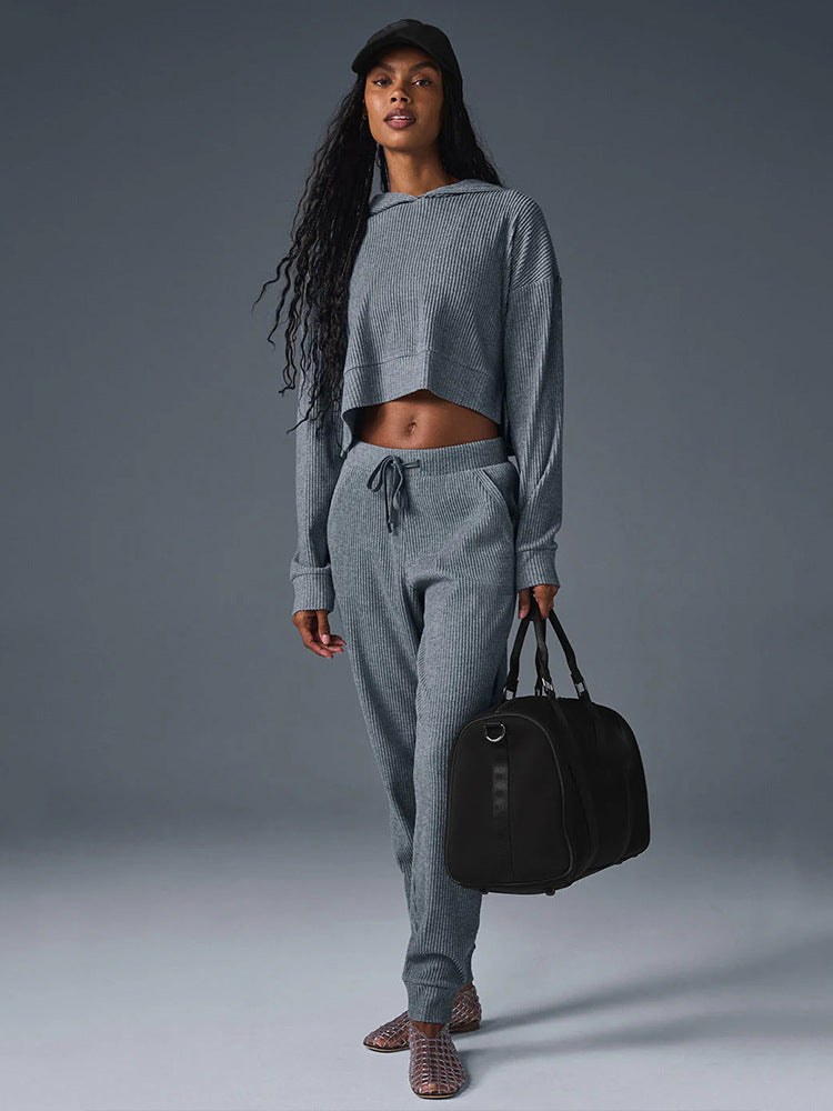 Damen entspanntes Crop-Sweatshirt und bequeme Jogginghose Set EB