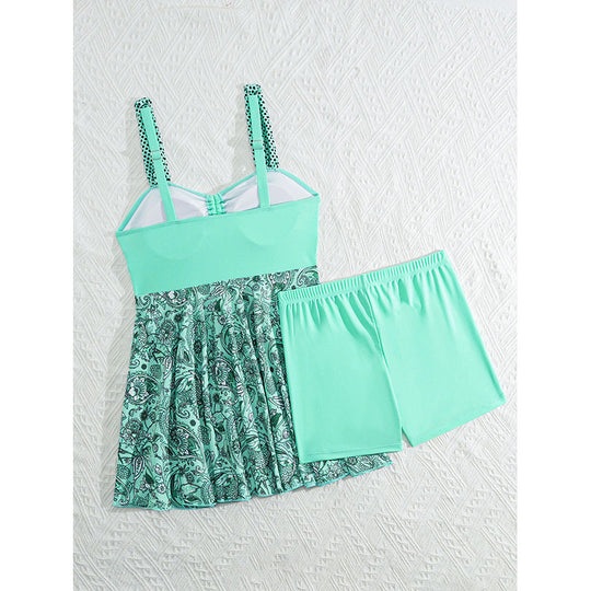 Damen Tankini mit floralem Rock und gepolstertem Oberteil EB