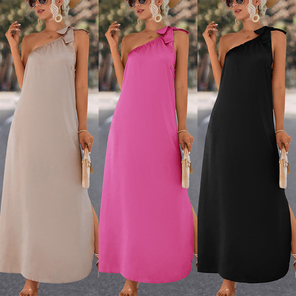 Damen Maxikleid mit asymmetrischem Träger und Seitenschlitz EB