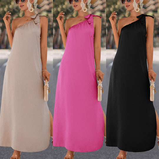 Damen Maxikleid mit asymmetrischem Träger und Seitenschlitz EB
