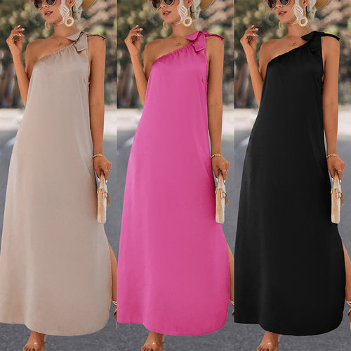 Damen Maxikleid mit asymmetrischem Träger und Seitenschlitz EB