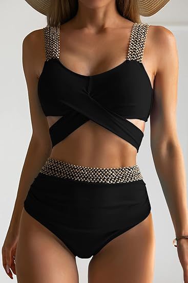 Damen Hochtaillierter Bikini mit elegantem Wickeldesign EB