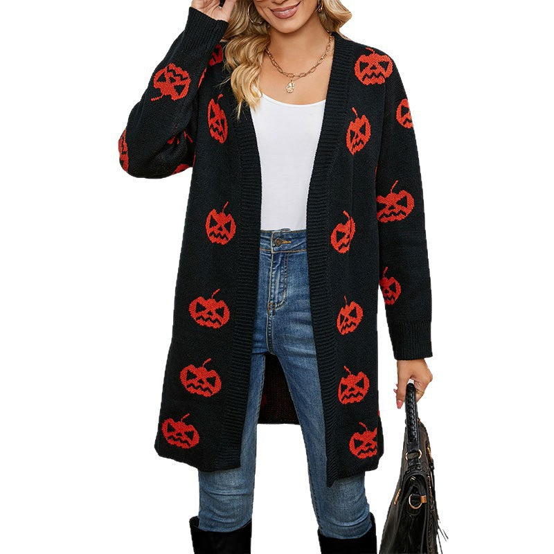 Damen Strick-Cardigan mit kreativem Halloween-Motiv Heidi-Mode