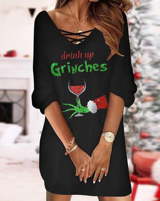 Damen lässiges Weihnachtskleid mit einzigartigem Druckdesign und weitem Schnitt EB