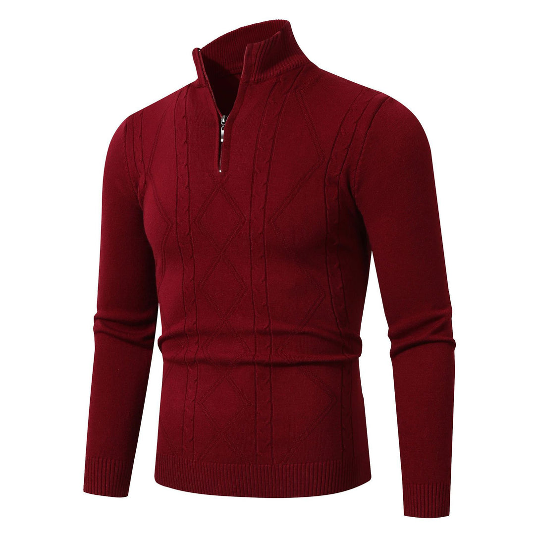 Herren Strickpullover mit modernem Zopfmuster und hohem Stehkragen EB