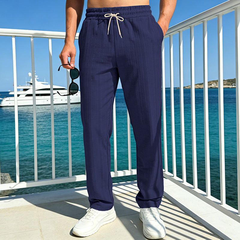 Herren nan Ferien-Loungehose aus atmungsaktivem Leinen‑Baumwollmix mit elastischem Bund und geradem Bein EB