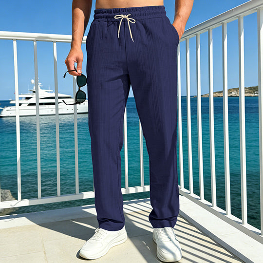 Herren nan Ferien-Loungehose aus atmungsaktivem Leinen‑Baumwollmix mit elastischem Bund und geradem Bein EB