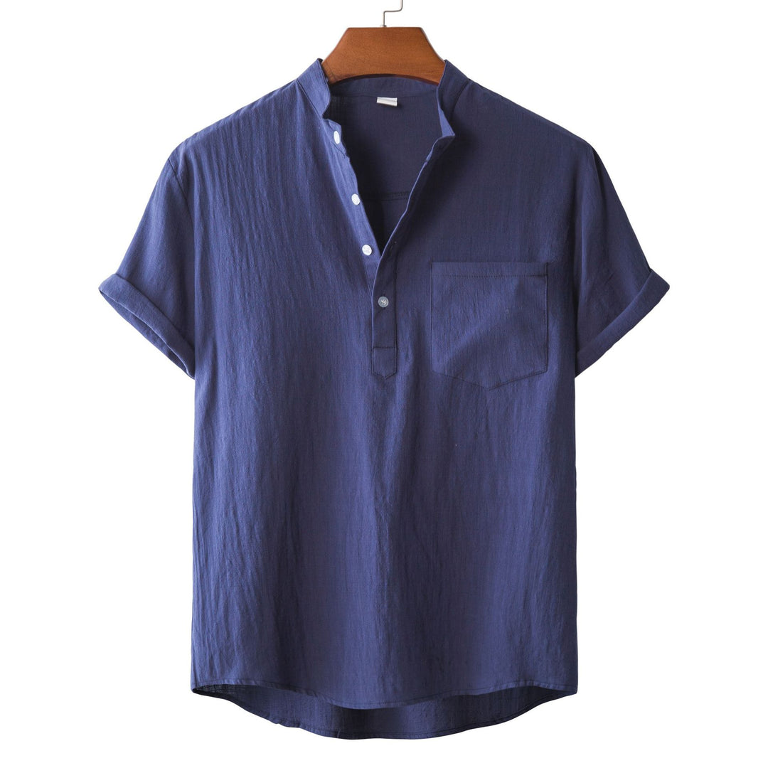 Herren Kurzarmhemd mit modernem Henley-Kragen und praktischer Brusttasche EB