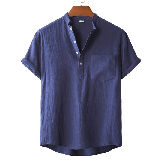 Herren Kurzarmhemd mit modernem Henley-Kragen und praktischer Brusttasche EB