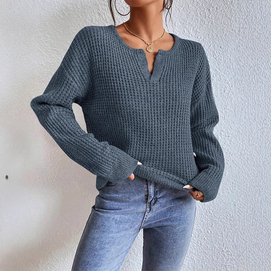 Damen Feinstrickpullover mit V-Ausschnitt und langen Ärmeln EB