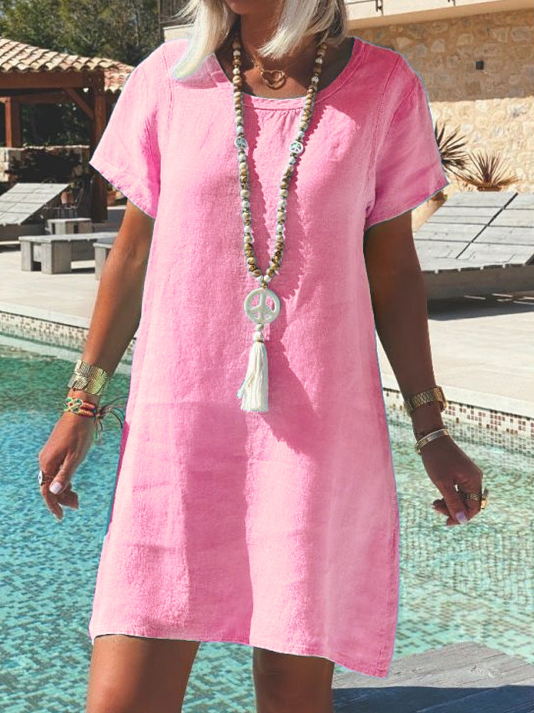 Damen Leichtes Strandkleid aus atmungsaktivem Leinen EB