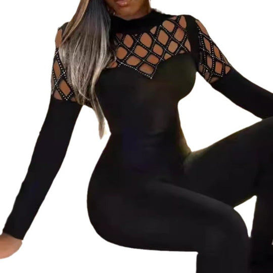 Damen Eleganter Jumpsuit mit Netzdetails EB