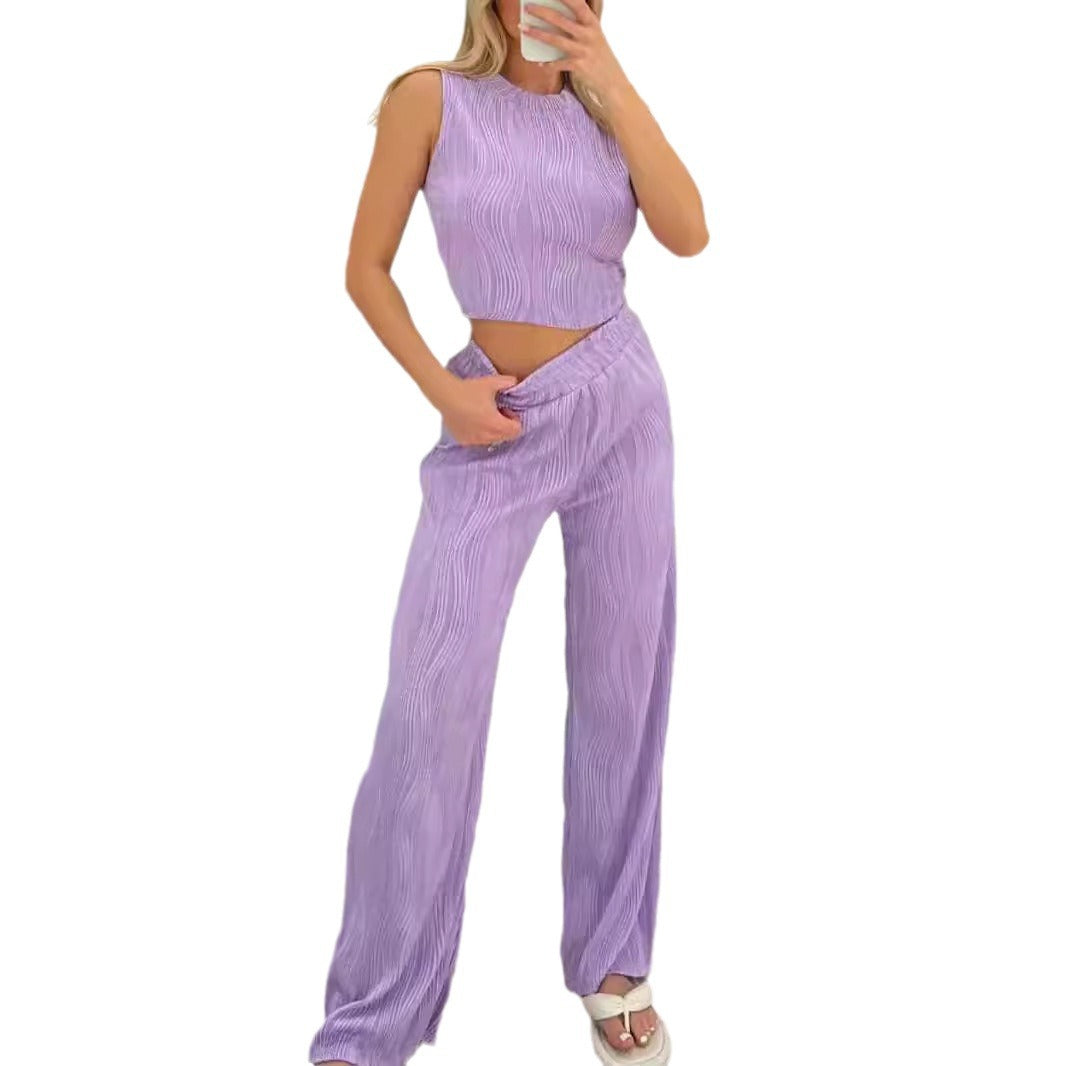 Damen Zweiteiliges Set mit hochgeschnittenem Oberteil und weitem Hosen EB
