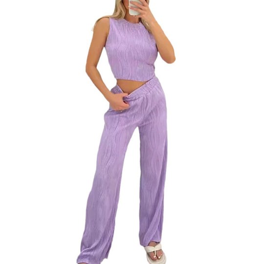 Damen Zweiteiliges Set mit hochgeschnittenem Oberteil und weitem Hosen EB