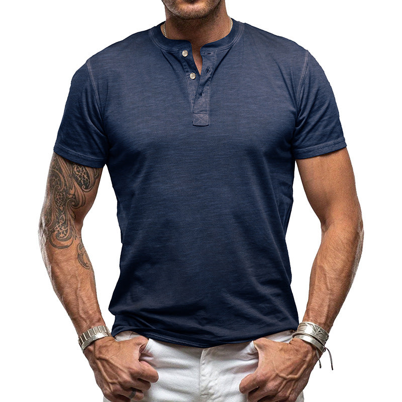 Herren nan athletisches Henley-T-Shirt aus strukturierter Slub-Baumwolle mit kurzer Knopfleiste EB