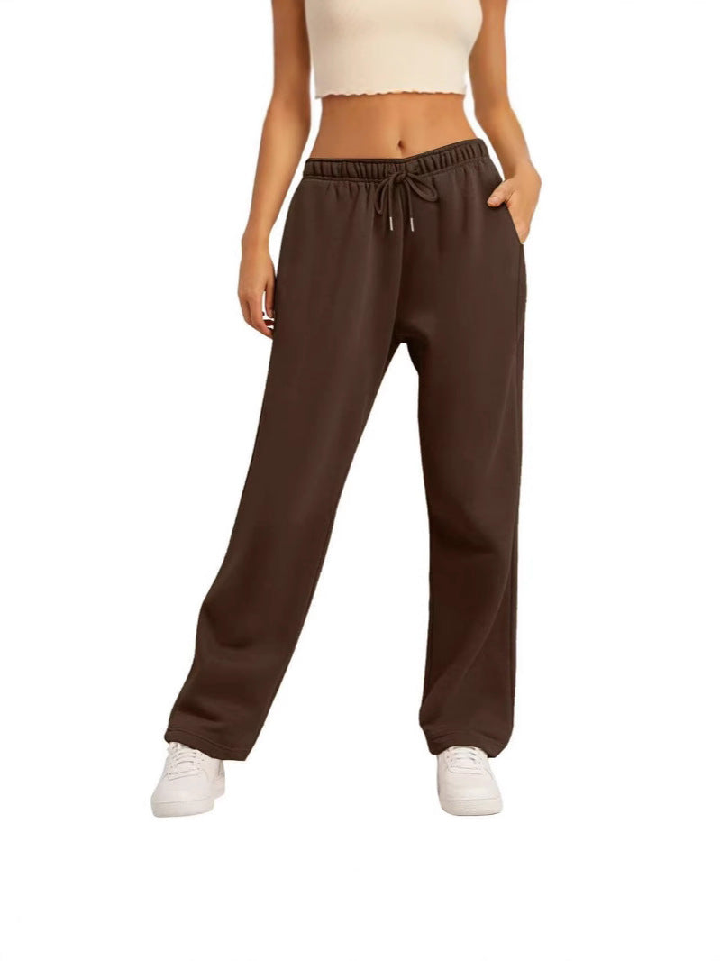 Damen nan weite High‑Waist Loungewear‑Jogginghose mit elastischem Bund Kordelzug und Seitentaschen EB
