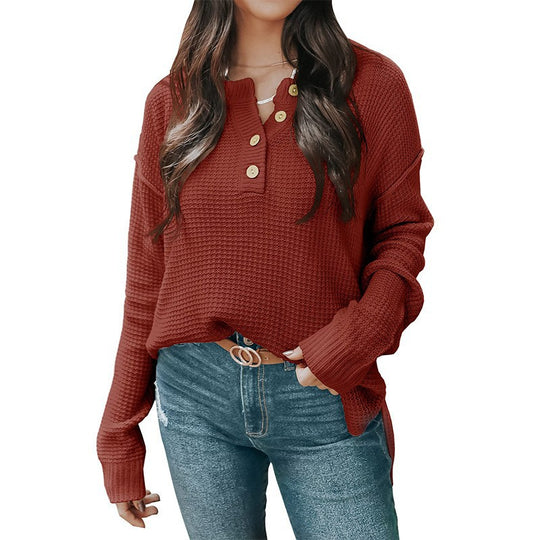 Damen lässiger Oversized Pullover mit Knopfleiste und strukturiertem Material EB