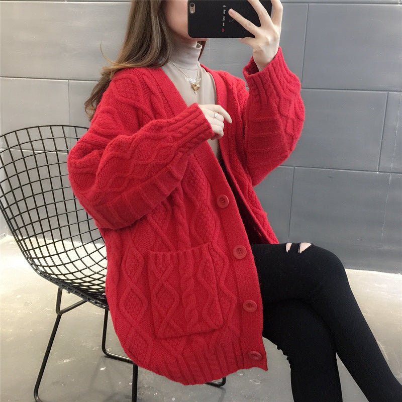 Damen Wabenstrick Oversized Cardigan mit Taschen und Knopfdetail EB