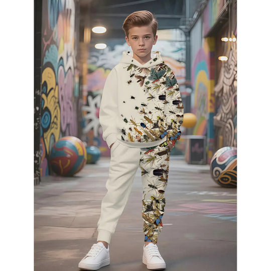 Unisex nan Kinder Jogginganzug mit Kapuzenpullover und detailreichem Auto-Print EB