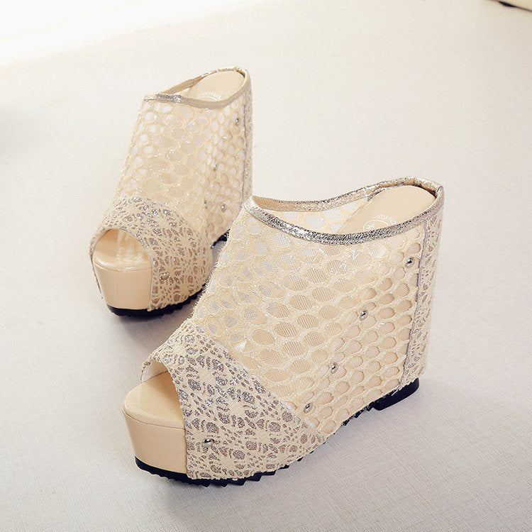 Damen Plateau-Mules mit modischem Schleifen-Design und funkelnden Akzenten EB