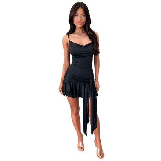 Damen Figurbetontes Wickelkleid mit schmaler Taille und asymmetrischem Saum EB