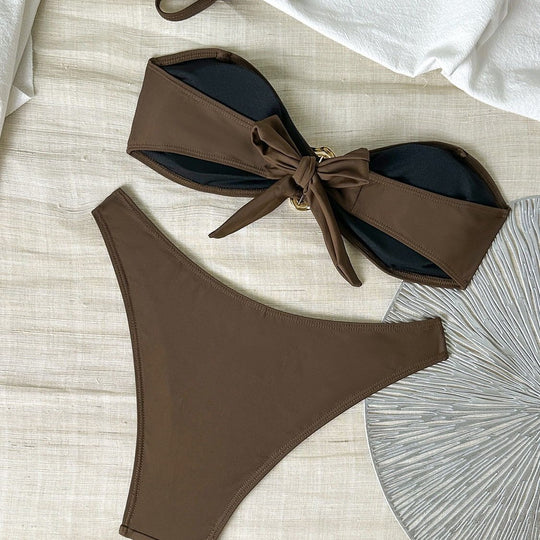Damen Bikini-Set mit eleganter Schnalle und hohem Taillenschnitt EB