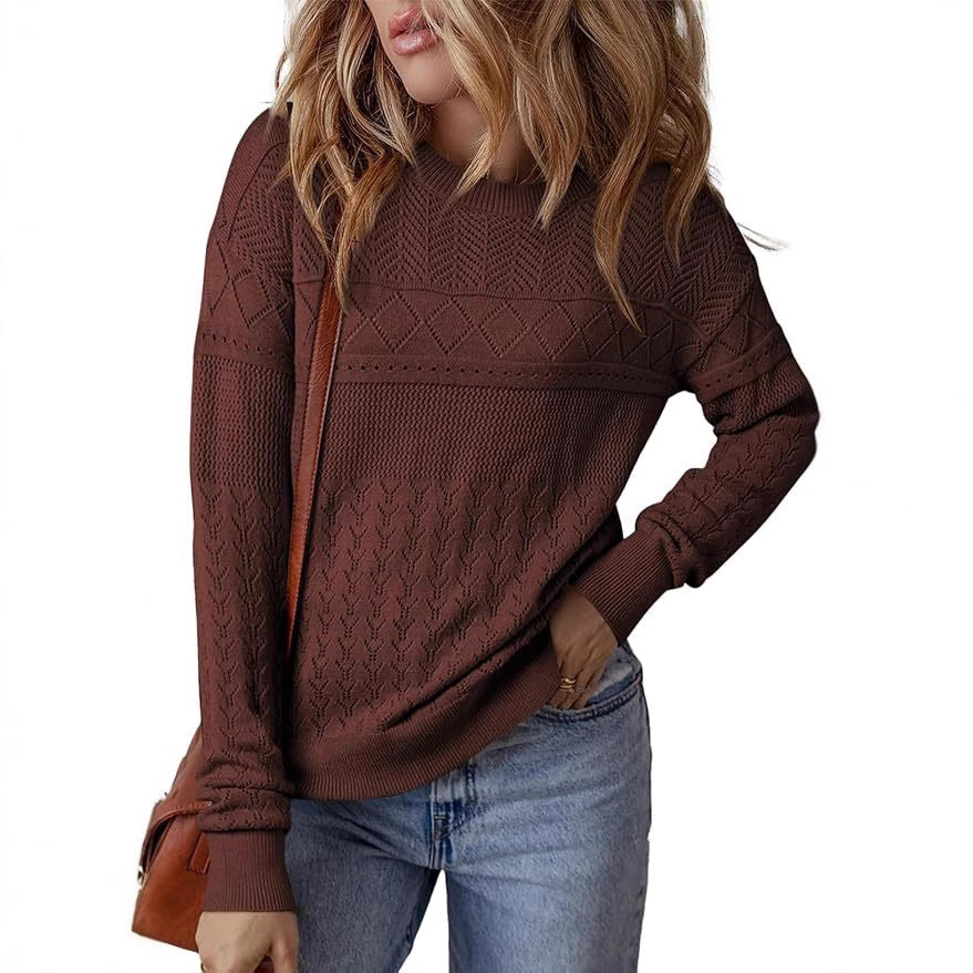 Damen Strickpullover mit strukturiertem Muster und Rundhalsausschnitt EB