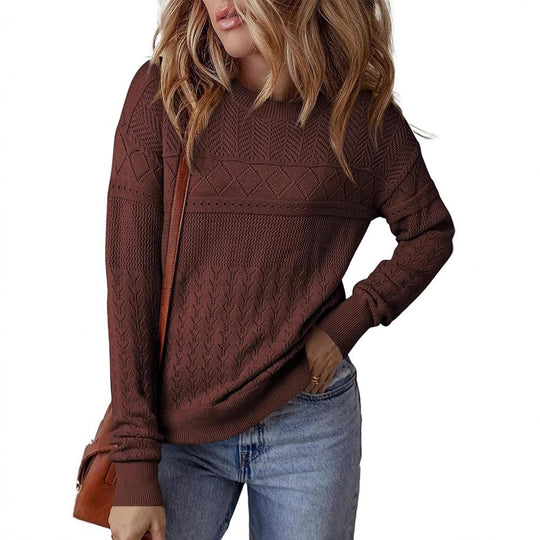 Damen Strickpullover mit strukturiertem Muster und Rundhalsausschnitt EB
