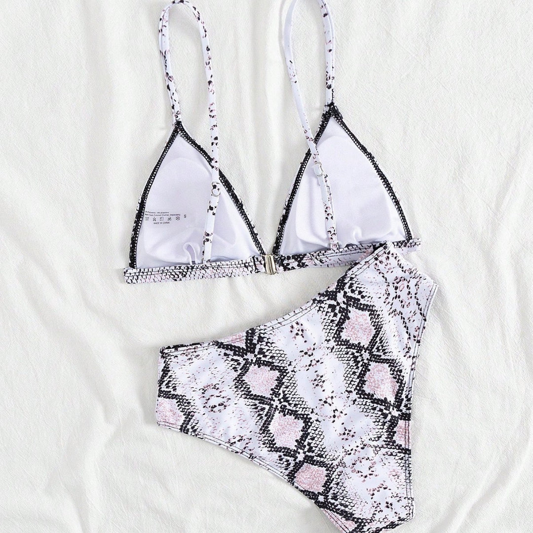 Damen modern geschnittenes Bikini-Set mit Schlangenmuster EB