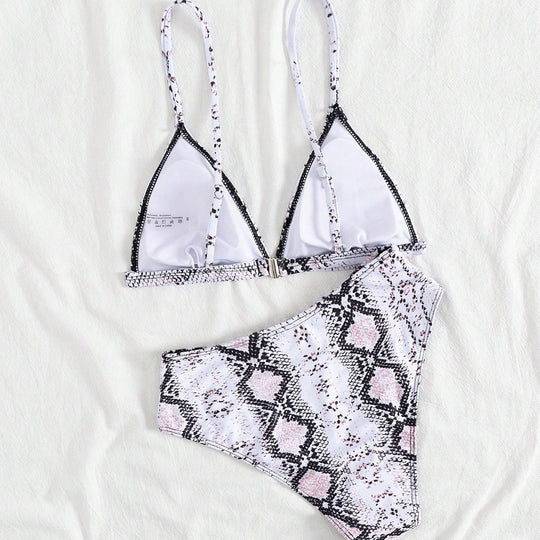 Damen modern geschnittenes Bikini-Set mit Schlangenmuster EB